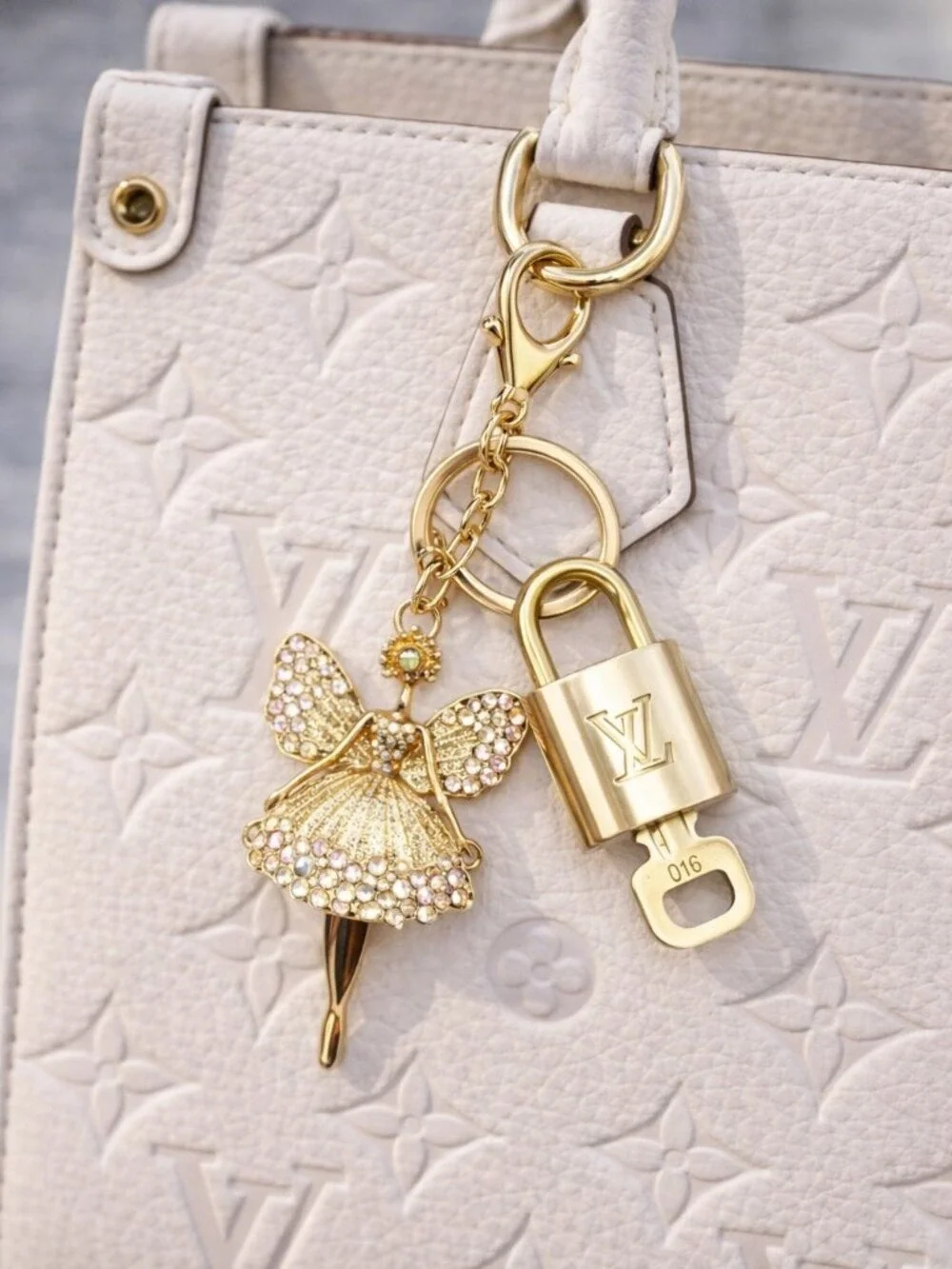 Authentic LV Gold Padlock & Key 🔑 Unbranded Fairy Bag Charm / Keychain Combo